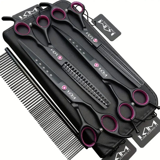 Dog Grooming Scissors Set – Straight, Curved & Thinning Shears (4-Piece)